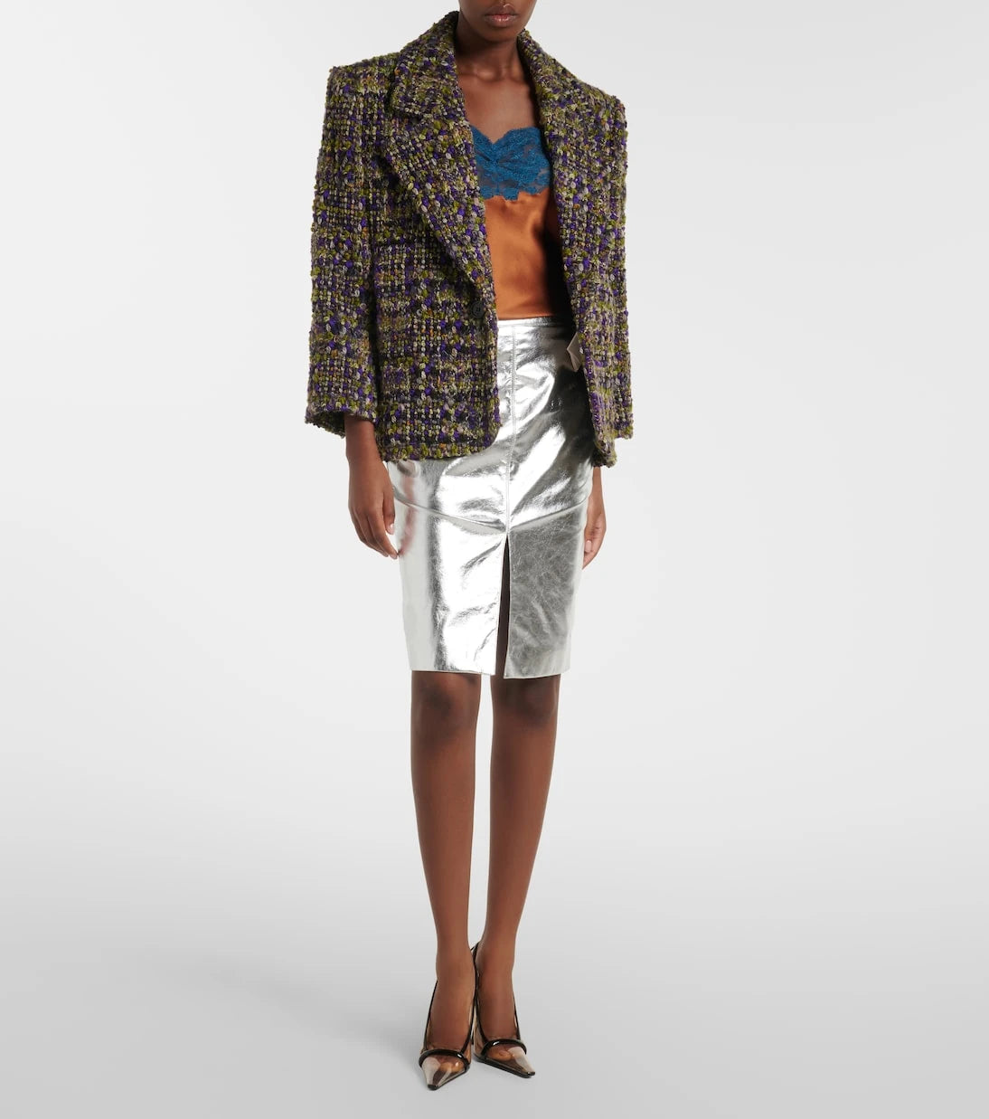 Saint Laurent - Metallic leather pencil skirt