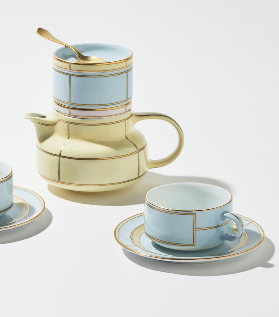 Set of 2 Porcelain Colonna Diva Celeste Teacups and Saucers