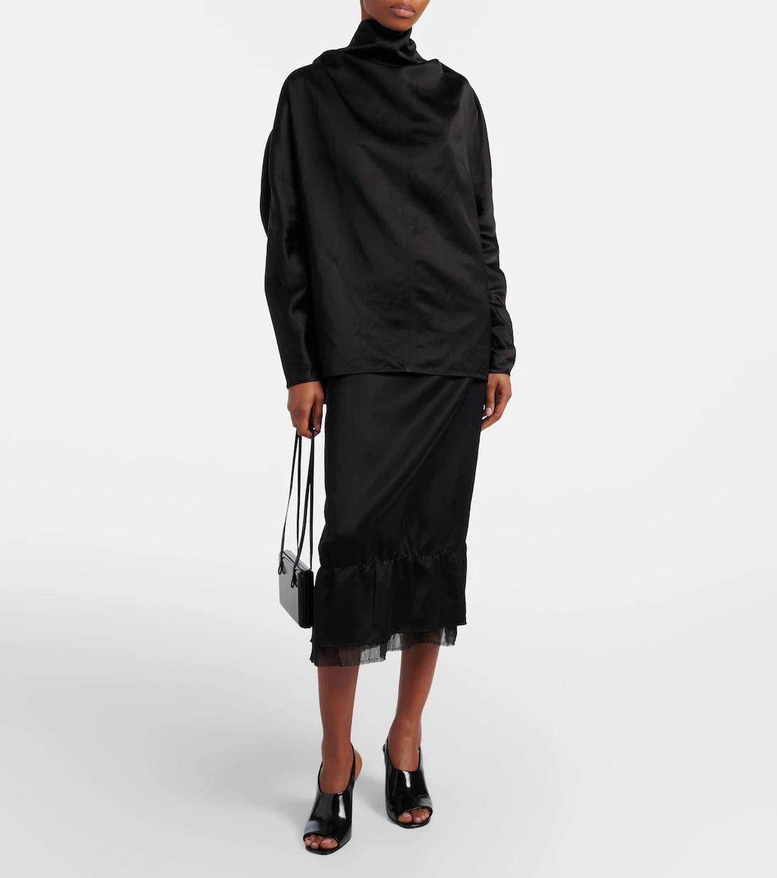 Toteme - Gauze-trimmed satin midi skirt