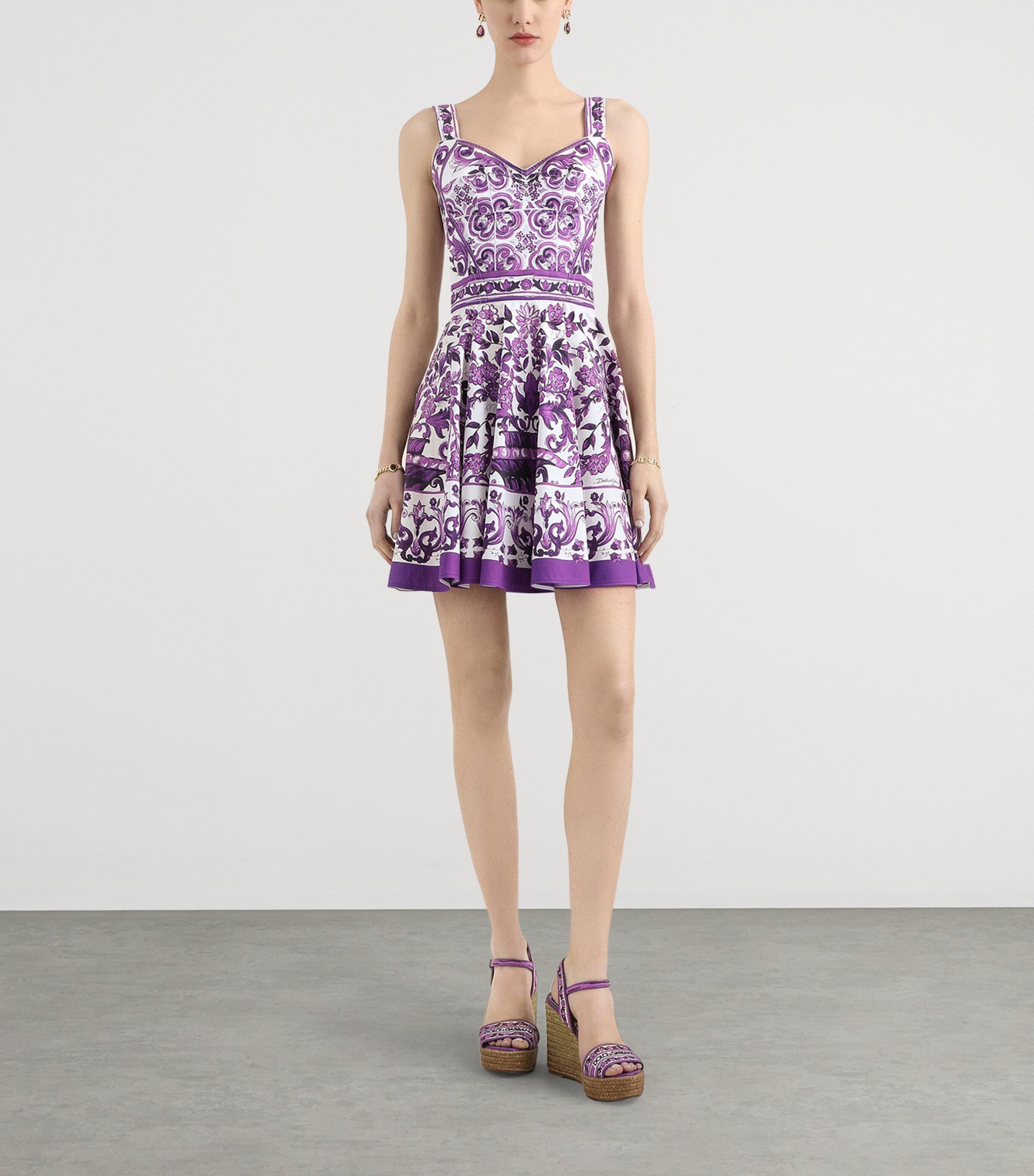 Dolce & Gabbana Multi Majolica Print Pleated Mini Dress