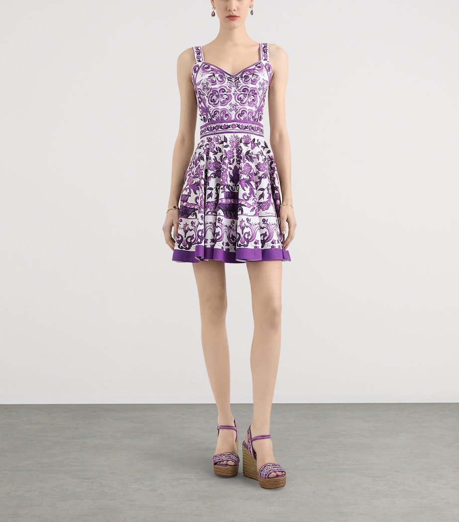 Dolce & Gabbana Multi Majolica Print Pleated Mini Dress