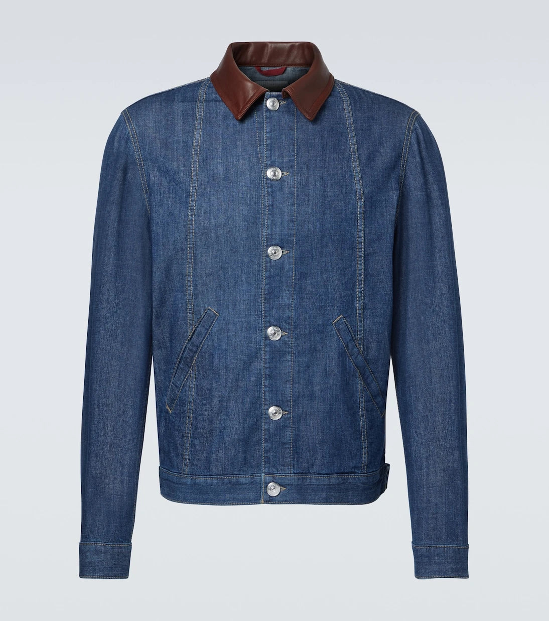 Brunello Cucinelli - Leather-trimmed denim jacket
