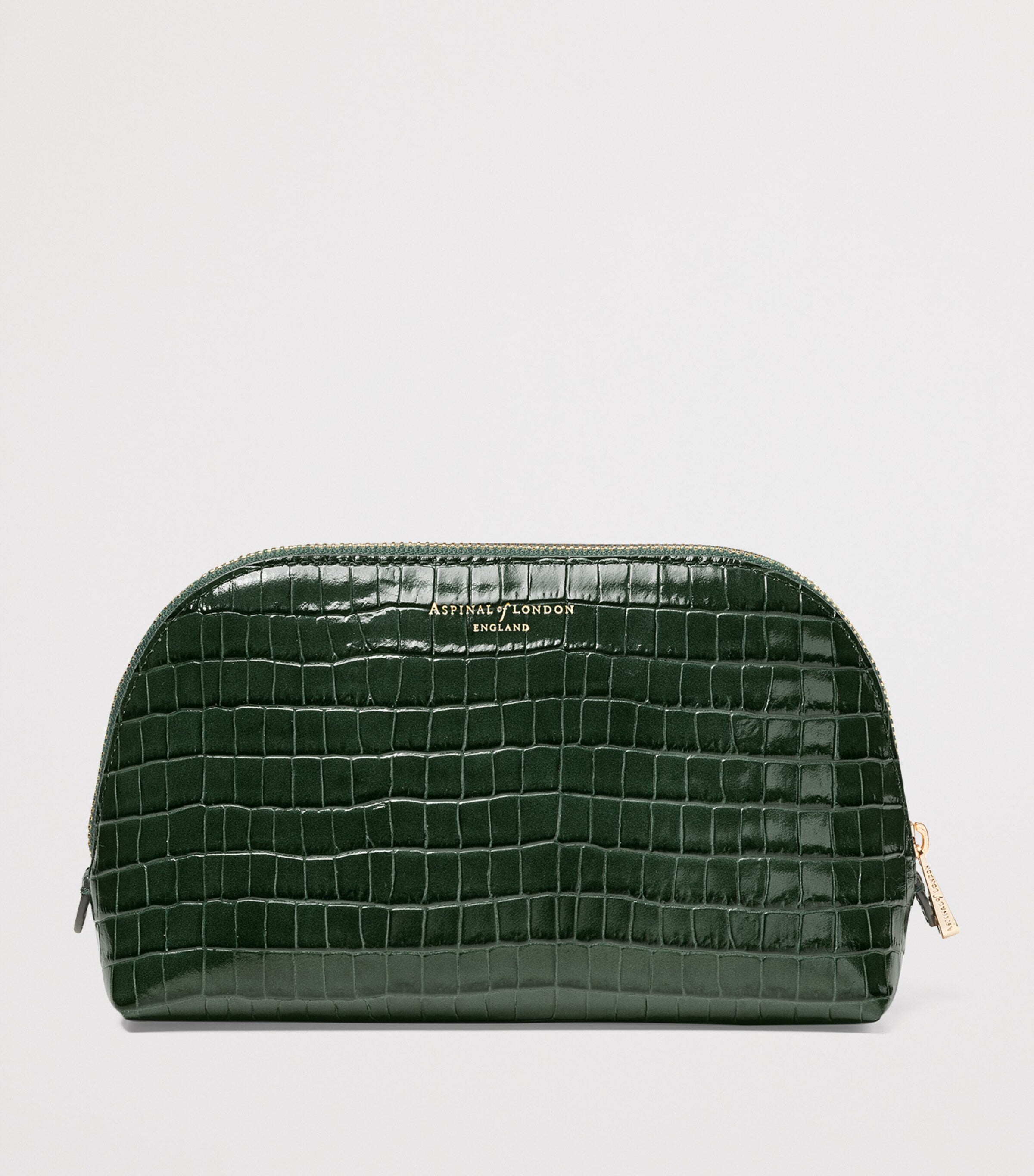 Small Leather Croc-Embossed Cosmetic Case