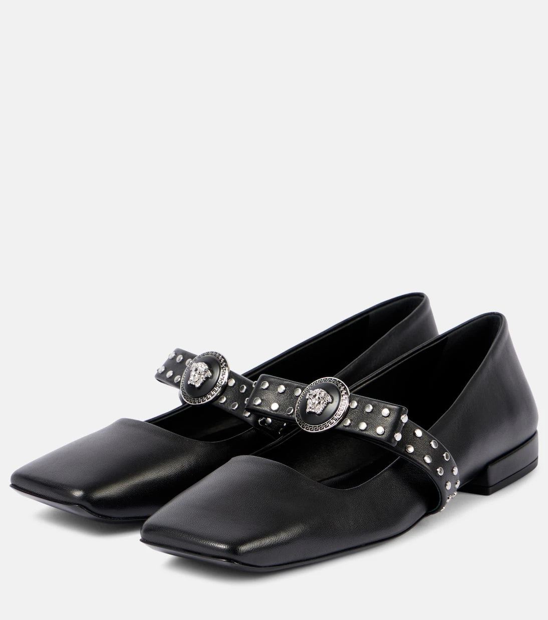 Versace - Gianni Ribbon studded leather ballet flats