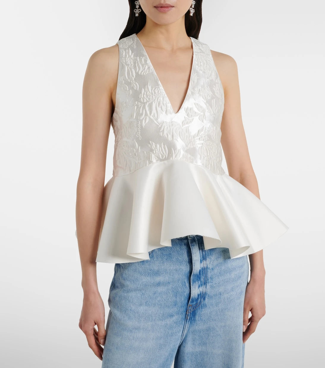 Ganni - Peplum satin cloqué top