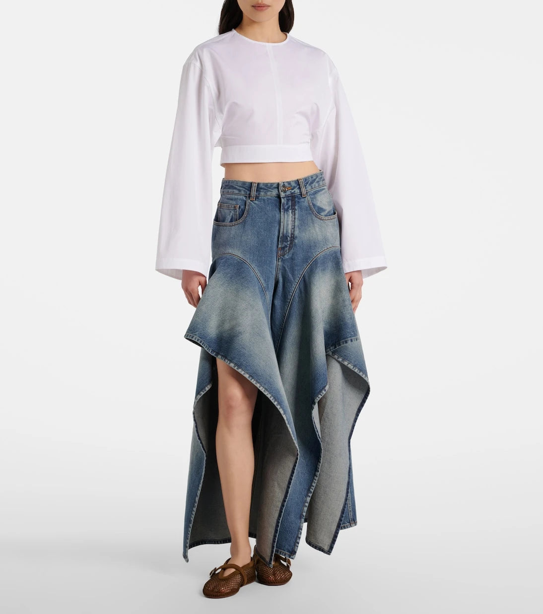 Alaïa - Ruffled wide-leg jeans