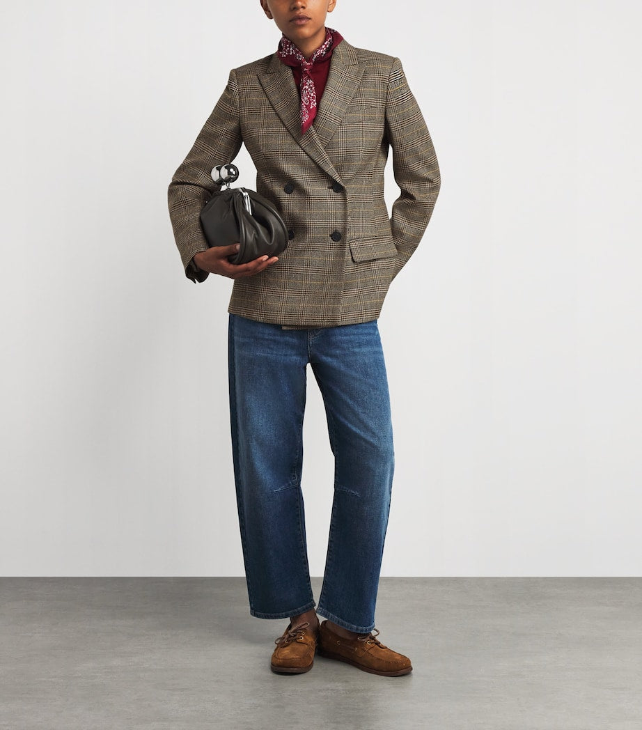 Wool Check Double-Breasted Blazer CHOCOLATE