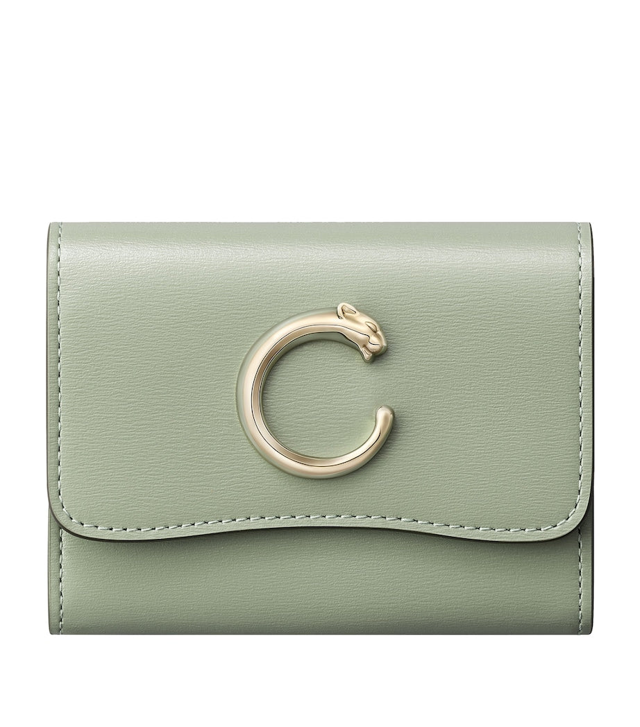 Calfskin Panthère de Cartier Mini Wallet SAGE GREEN