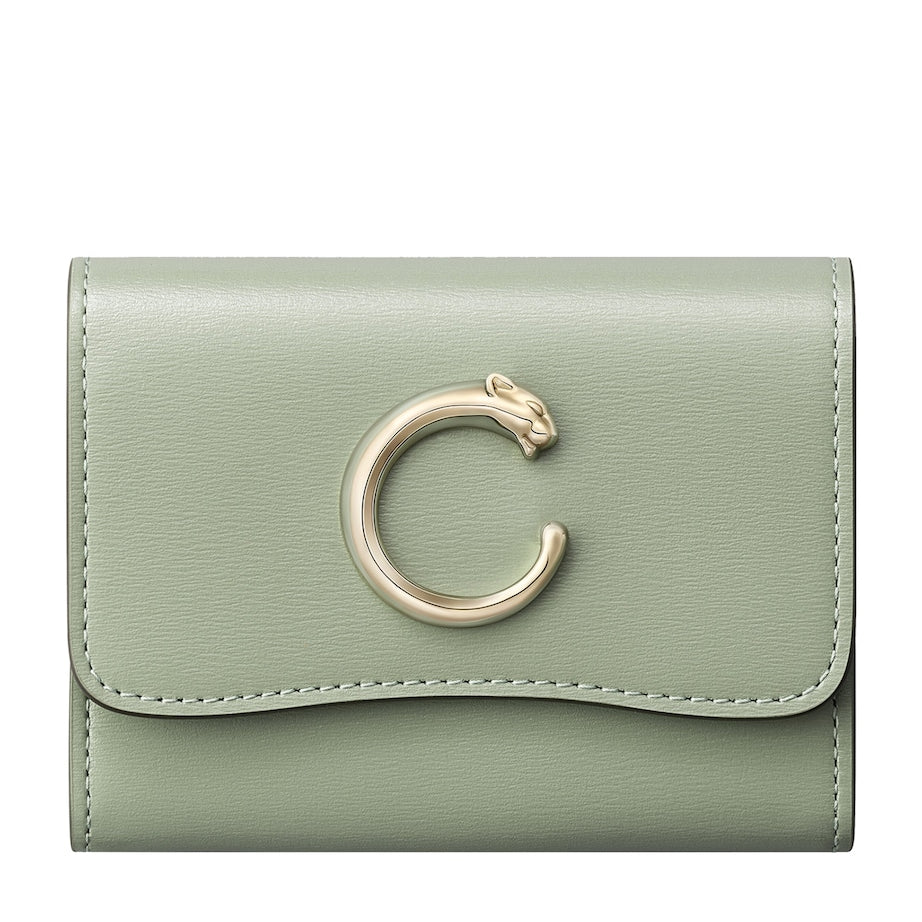 Calfskin Panthère de Cartier Mini Wallet SAGE GREEN
