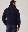 Brunello Cucinelli Blue Suede Knit Insert Bomber Jacket
