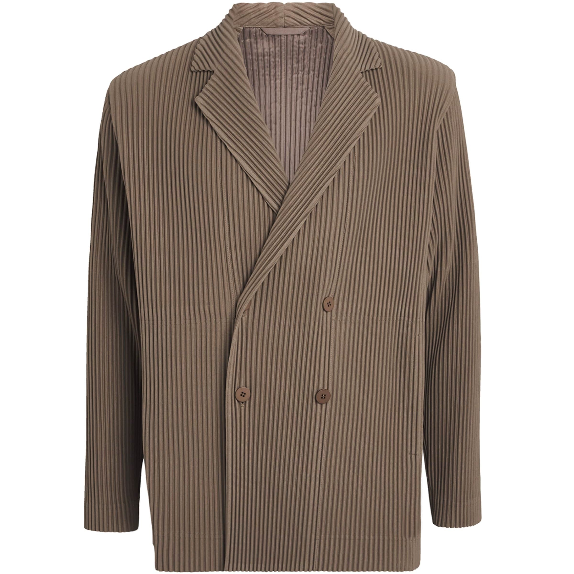 Homme Plissé Issey Miyake Beige Pleated Double-Breasted Jacket
