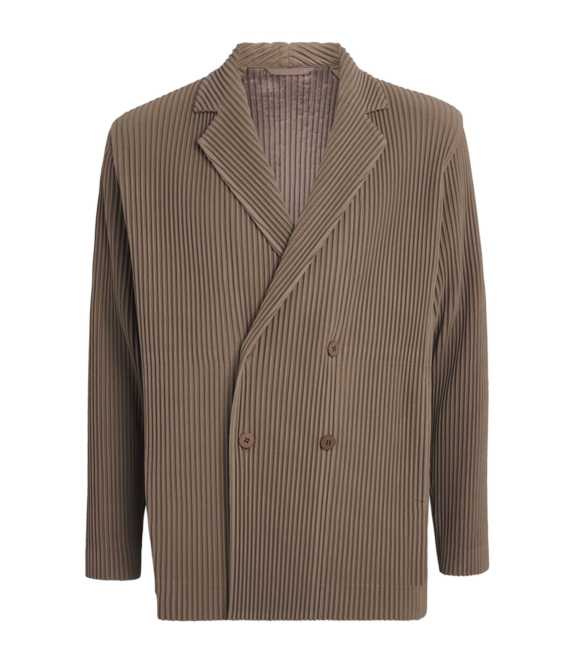 Homme Plissé Issey Miyake Beige Pleated Double-Breasted Jacket