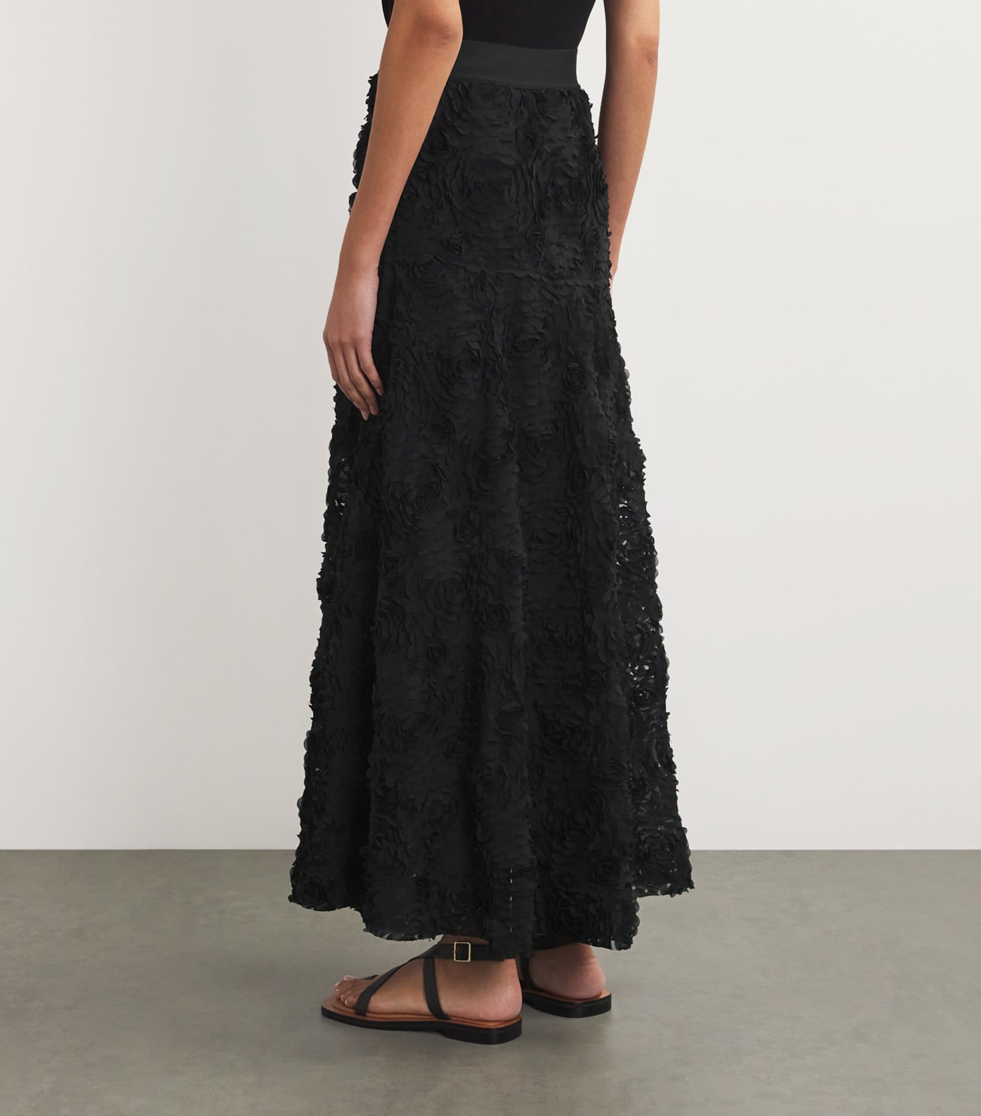 Black Tulle Embroidered Maxi Skirt