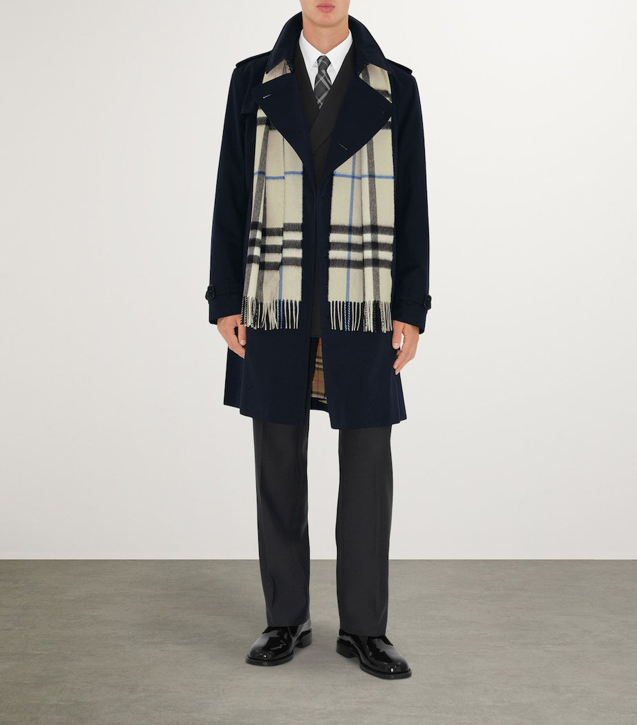 Burberry Blue Mid-Length Kensington Heritage Trench Coat