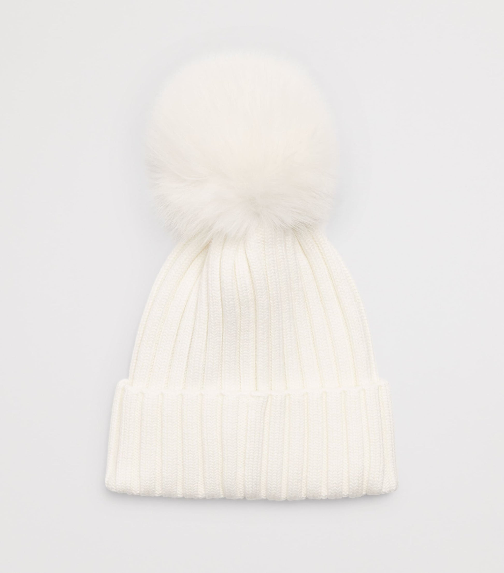 White Virgin Wool Pom-Pom Beanie