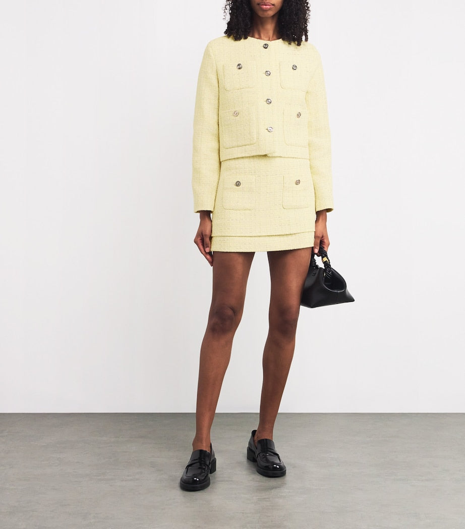 Maje Yellow Tweed Mini Skirt