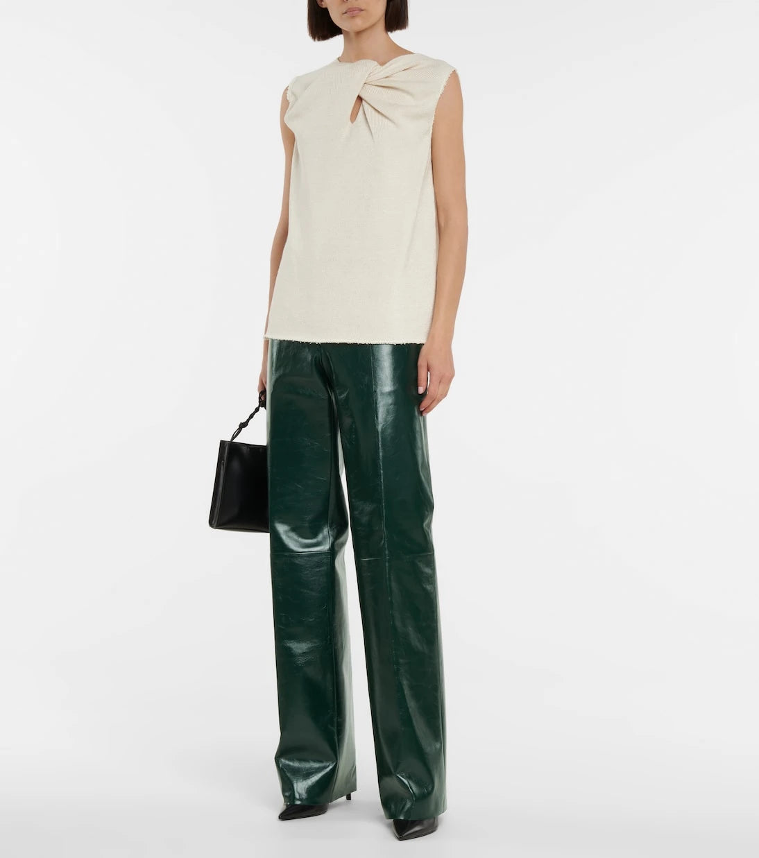 Jil Sander - بنطلون جلد واسع الساق بخصر مرتفع