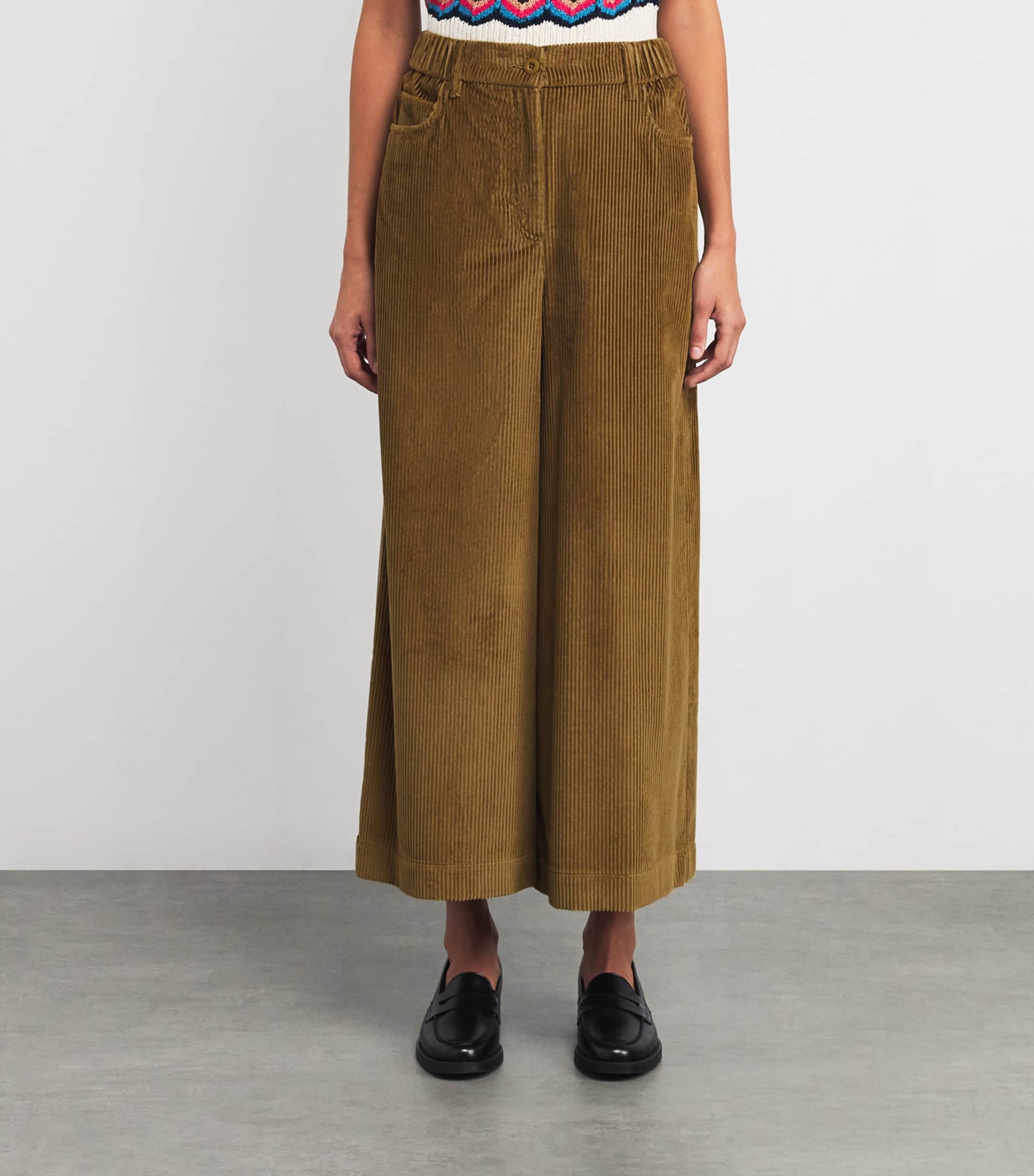 Green Corduroy Wide-Leg Trousers