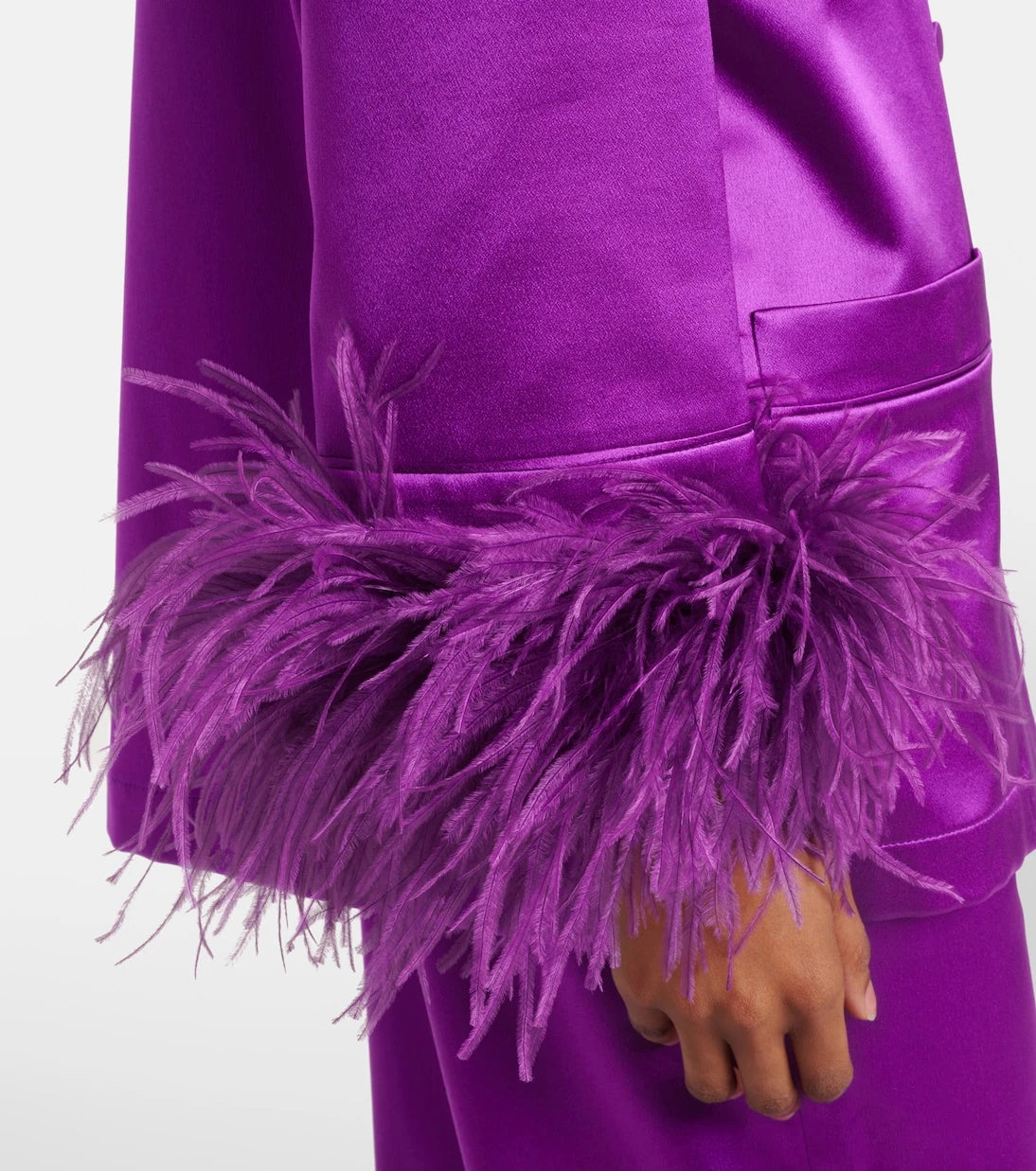 Valentino - Feather-trimmed silk satin shirt