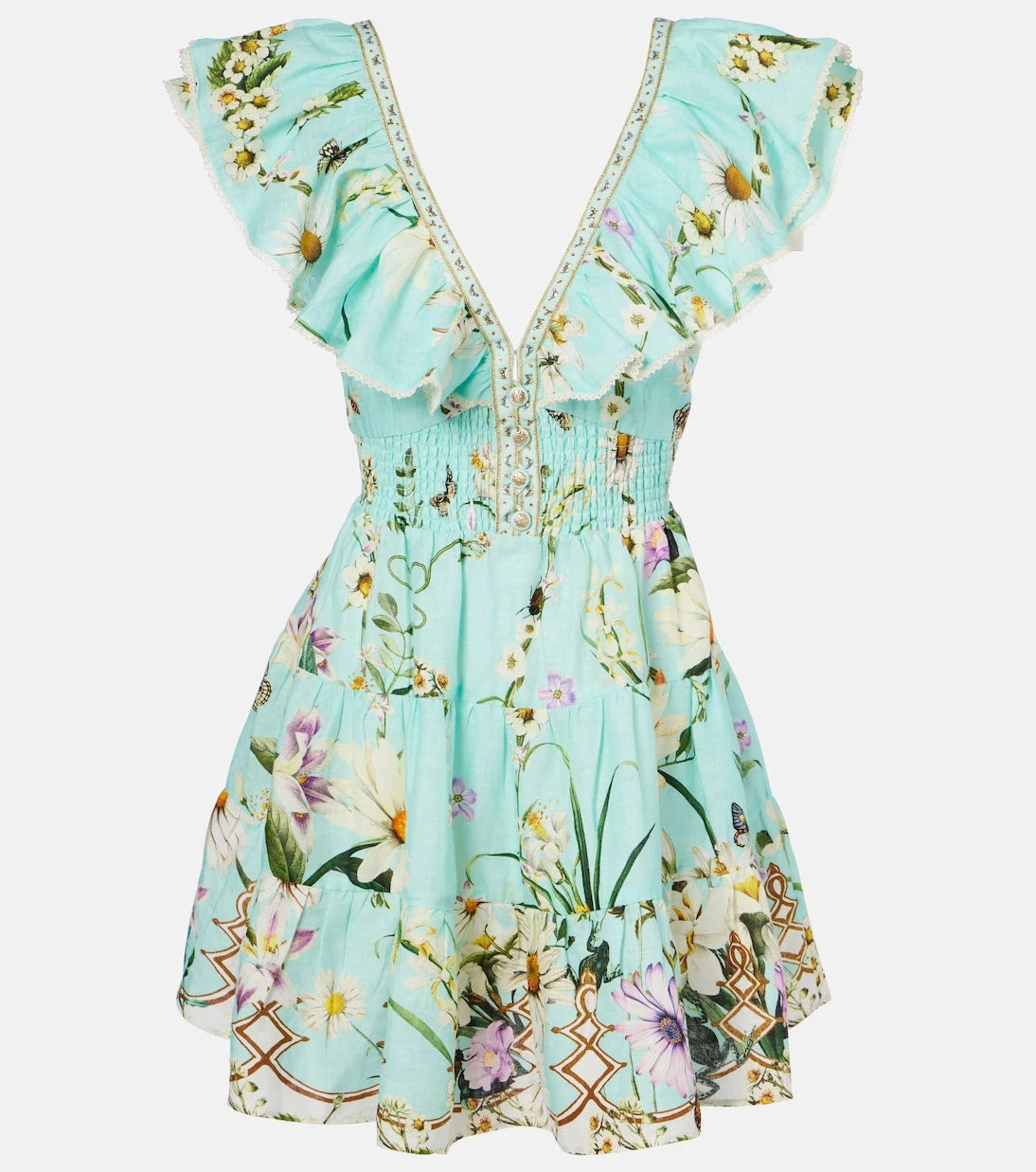 Camilla - Floral embellished linen minidress