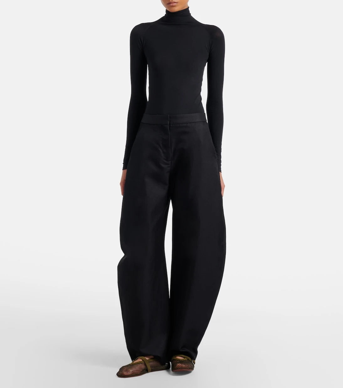Alaïa - Fishnet suede-trimmed Mary Jane flats
