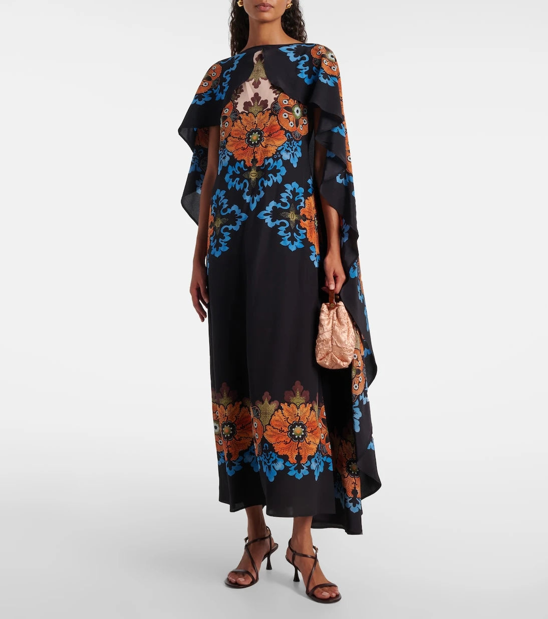 La DoubleJ - Magic caped floral silk midi dress