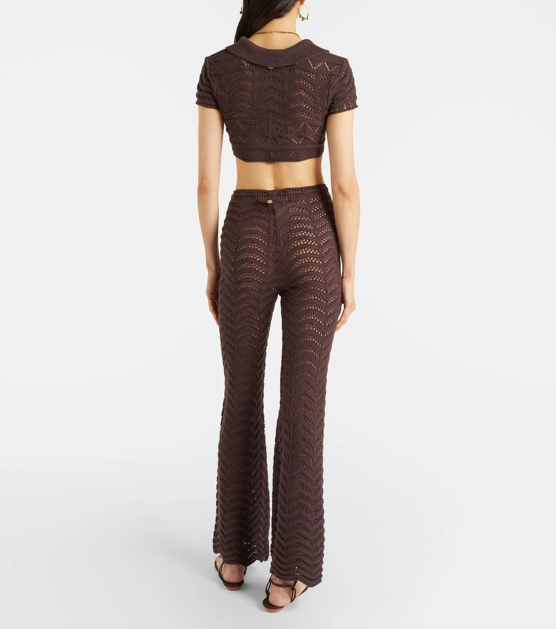 Bananhot - Kim open-knit cotton-blend flared pants