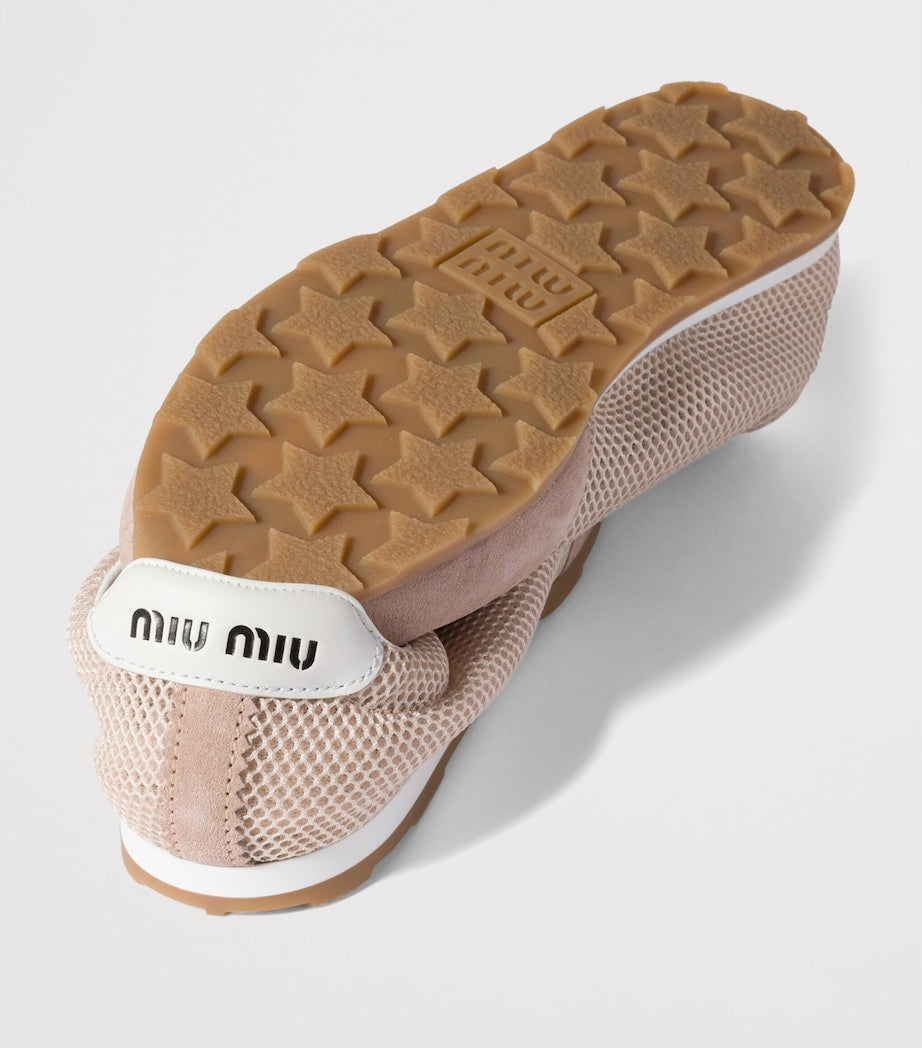 Nude Suede and Mesh Plume Sneakers