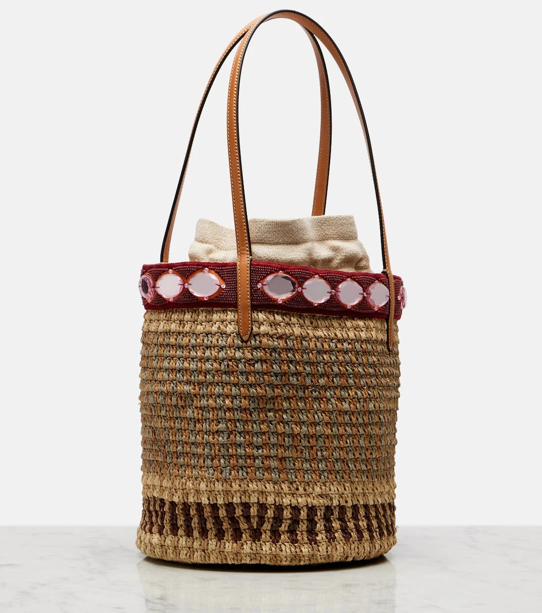 Valentino Garavani - VLogo Large embellished raffia bucket bag