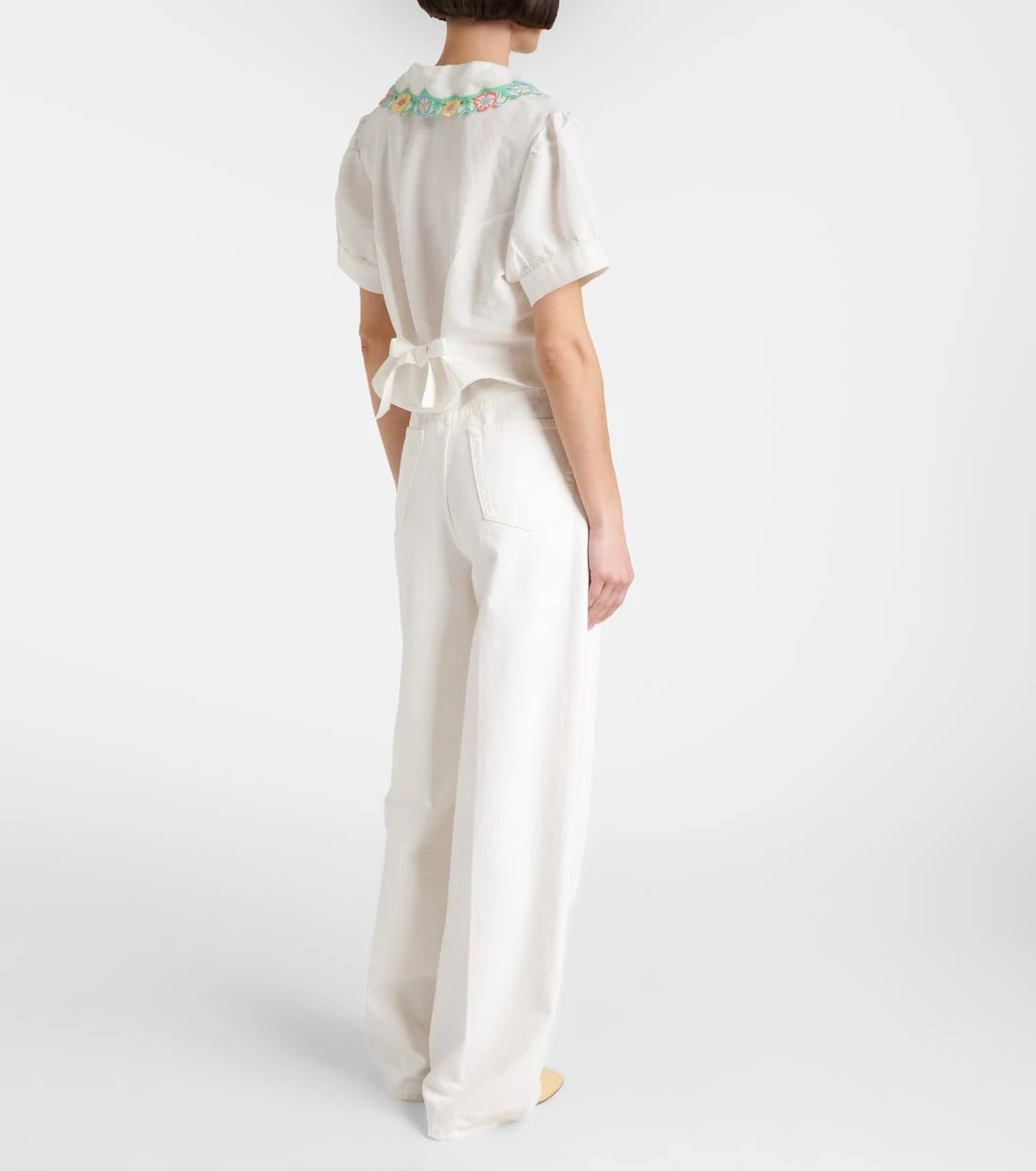 Rixo - Iveta embroidered cropped linen-blend top