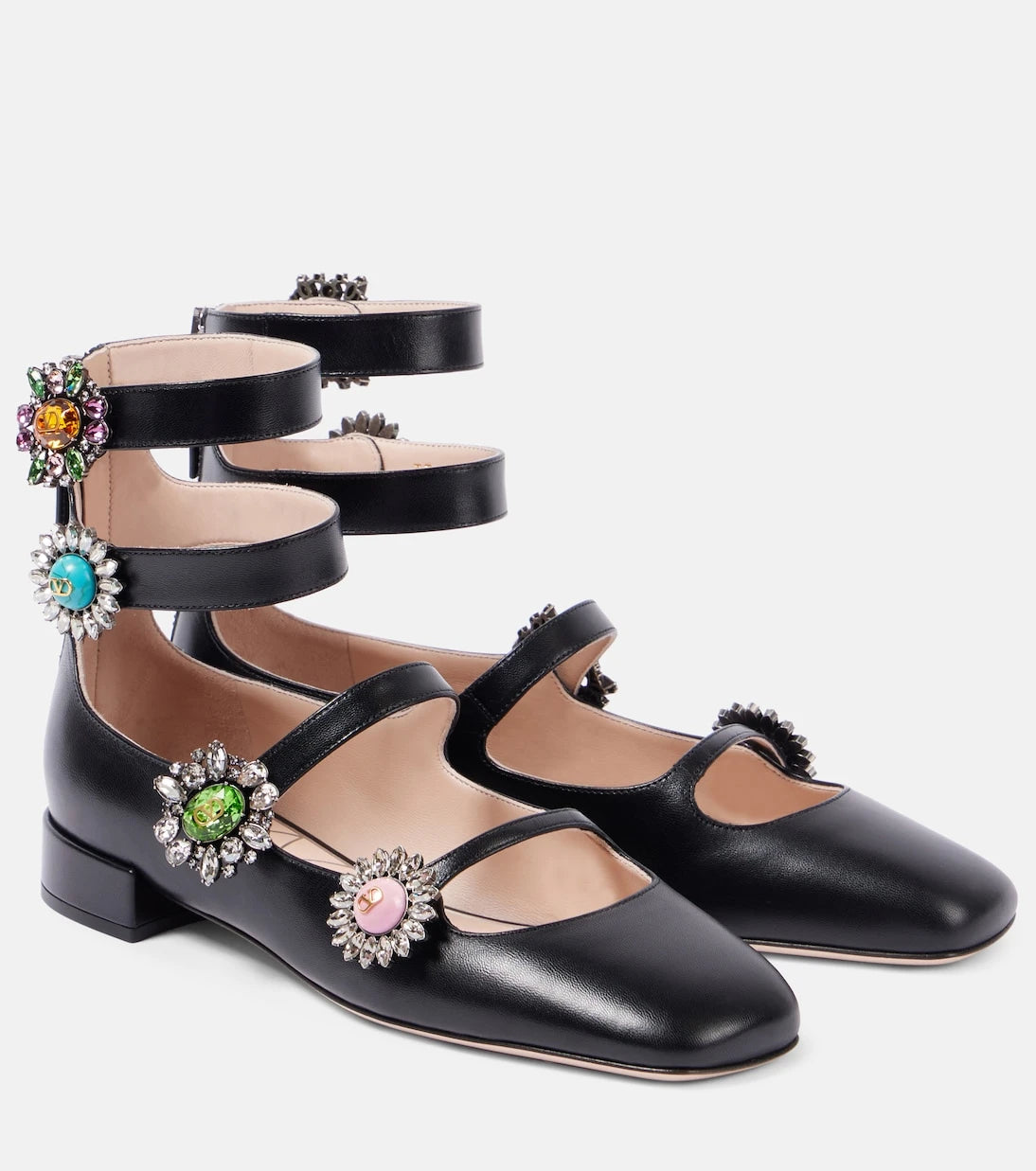 فالنتينو جارافاني - حذاء Preshoes مسطح جلد مزخرف
