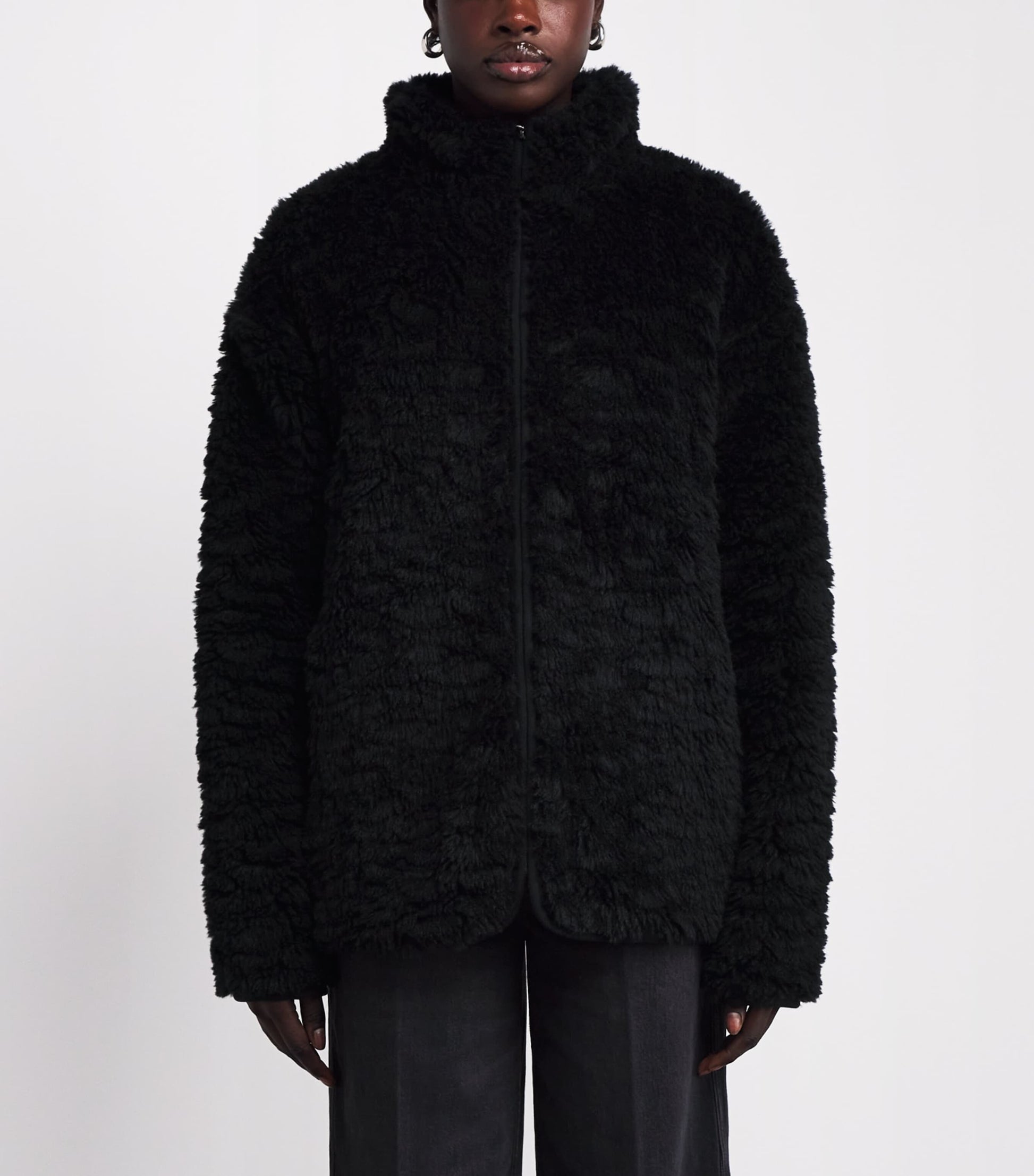 Black Faux Fur Zip-Up Jacket