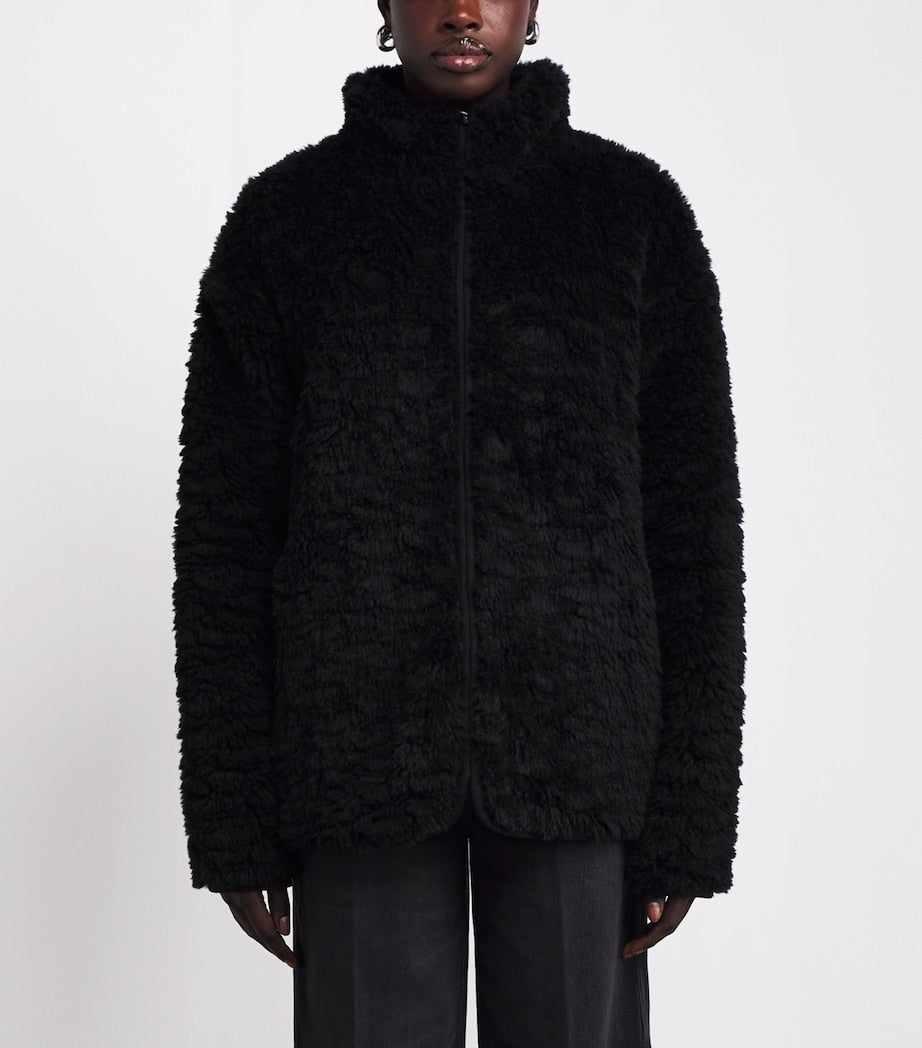 Skims Black Faux Fur Zip-Up Jacket