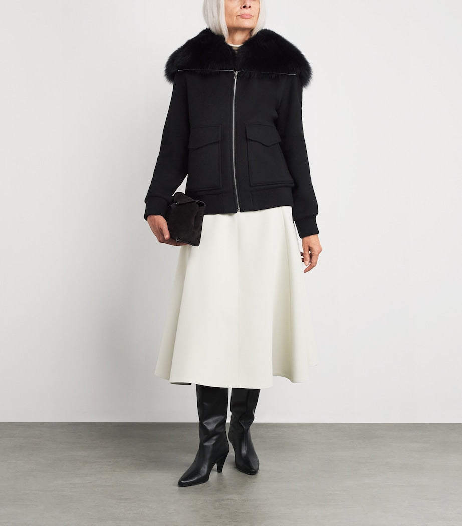 Yves Salomon Black Wool-Cashmere Fur-Trim Jacket