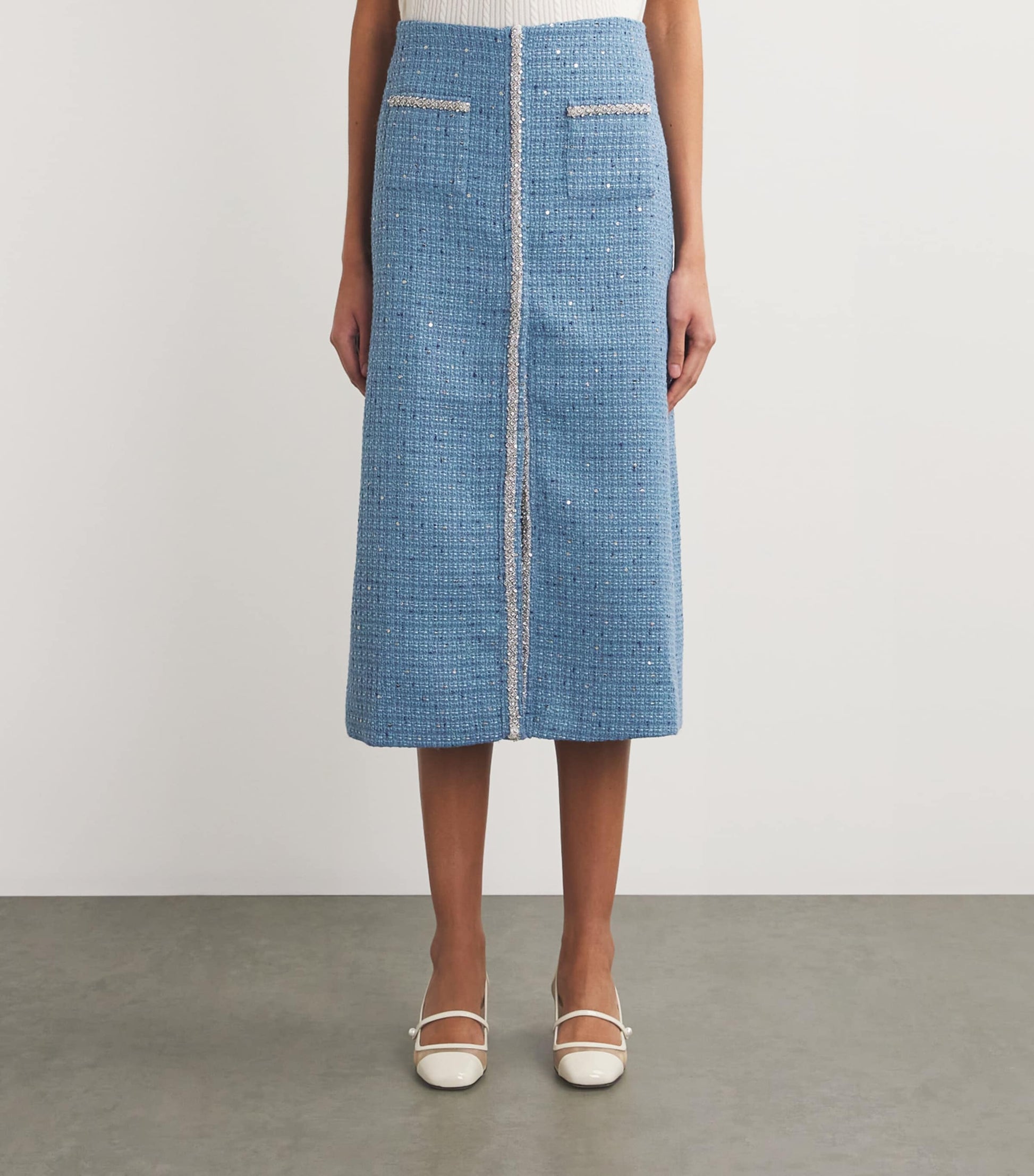 Tweed Sequinned Midi Skirt BLUE