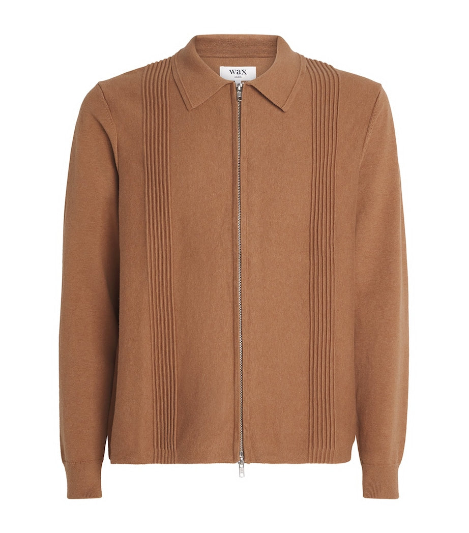 Cotton-Cashmere Ripple Stripe Cardigan