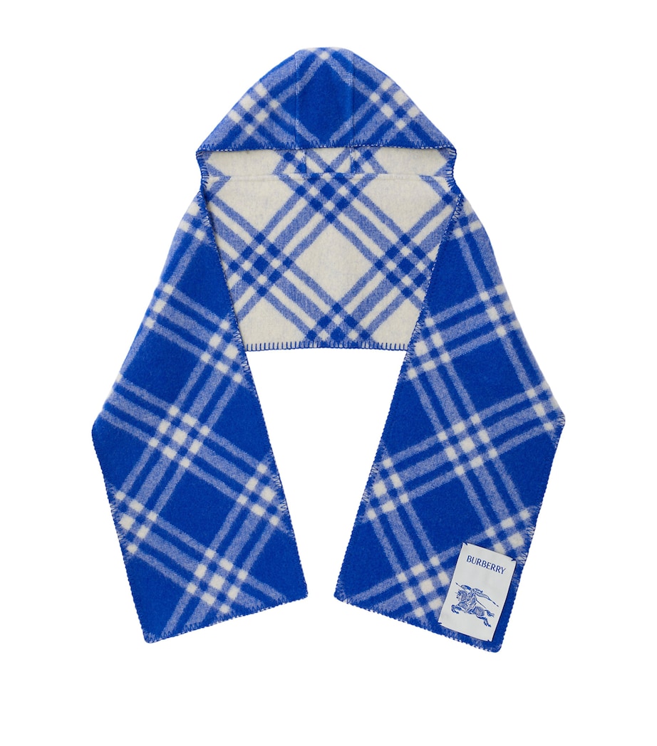 Blue Wool Check Hooded Scarf