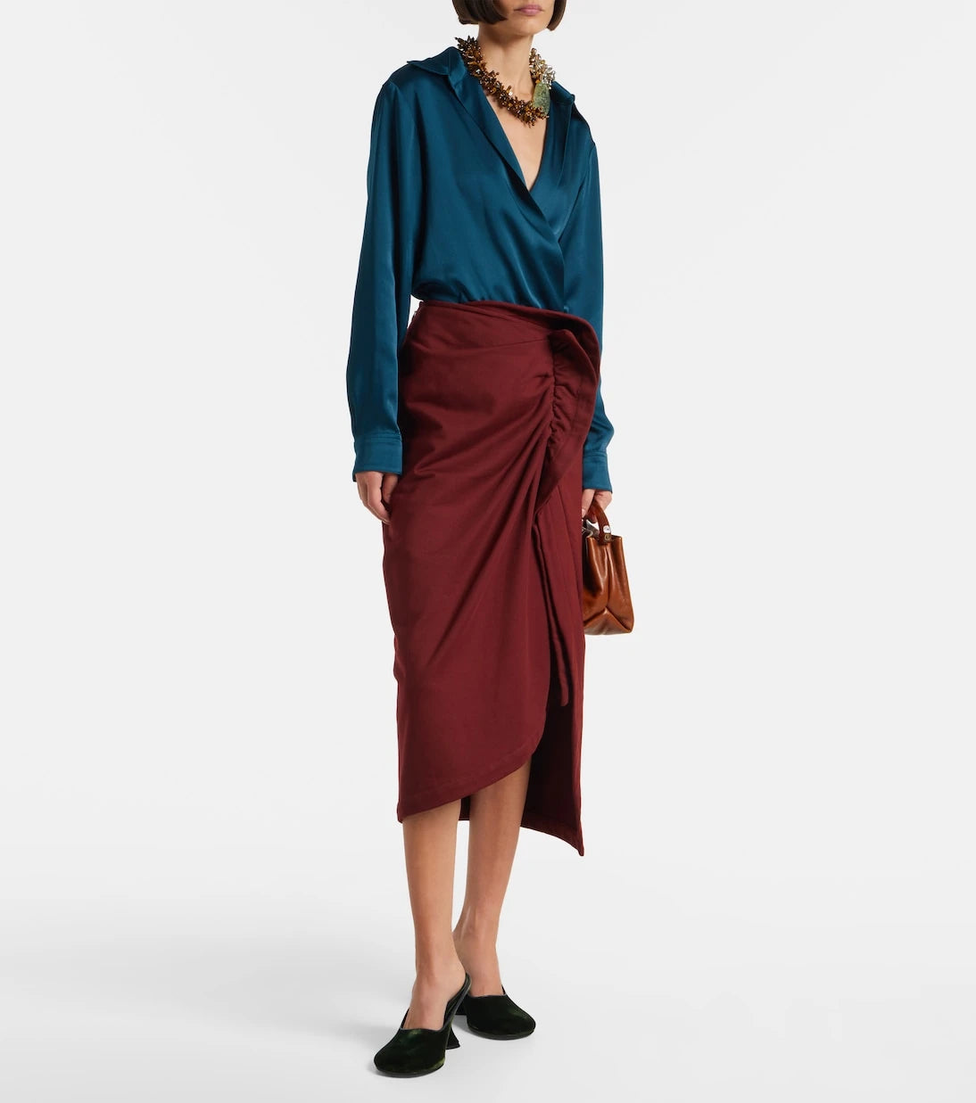 Dries Van Noten - تنورة ميدي قطنية مكشكشة