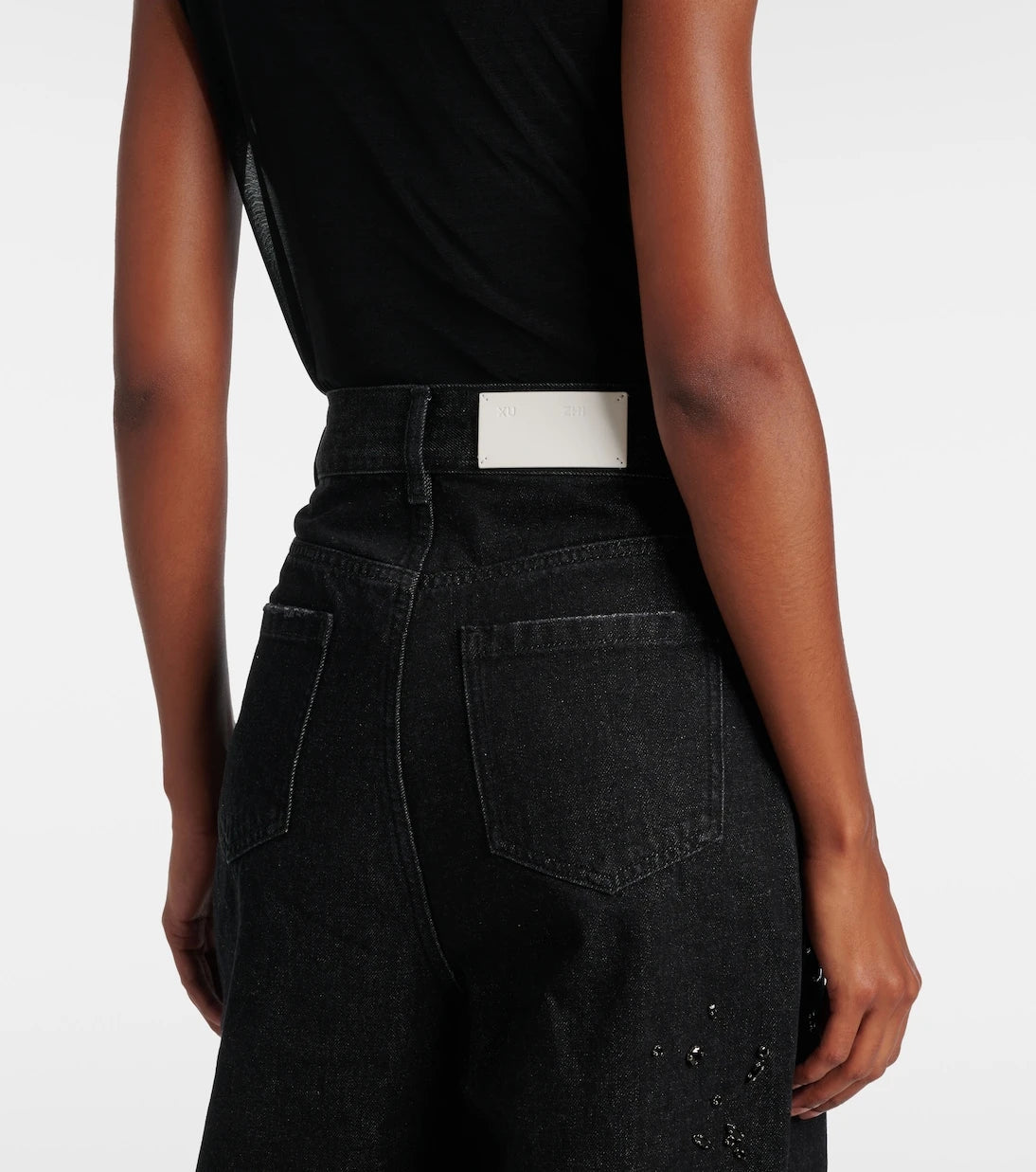 Xu Zhi - Embellished distressed wide-leg jeans