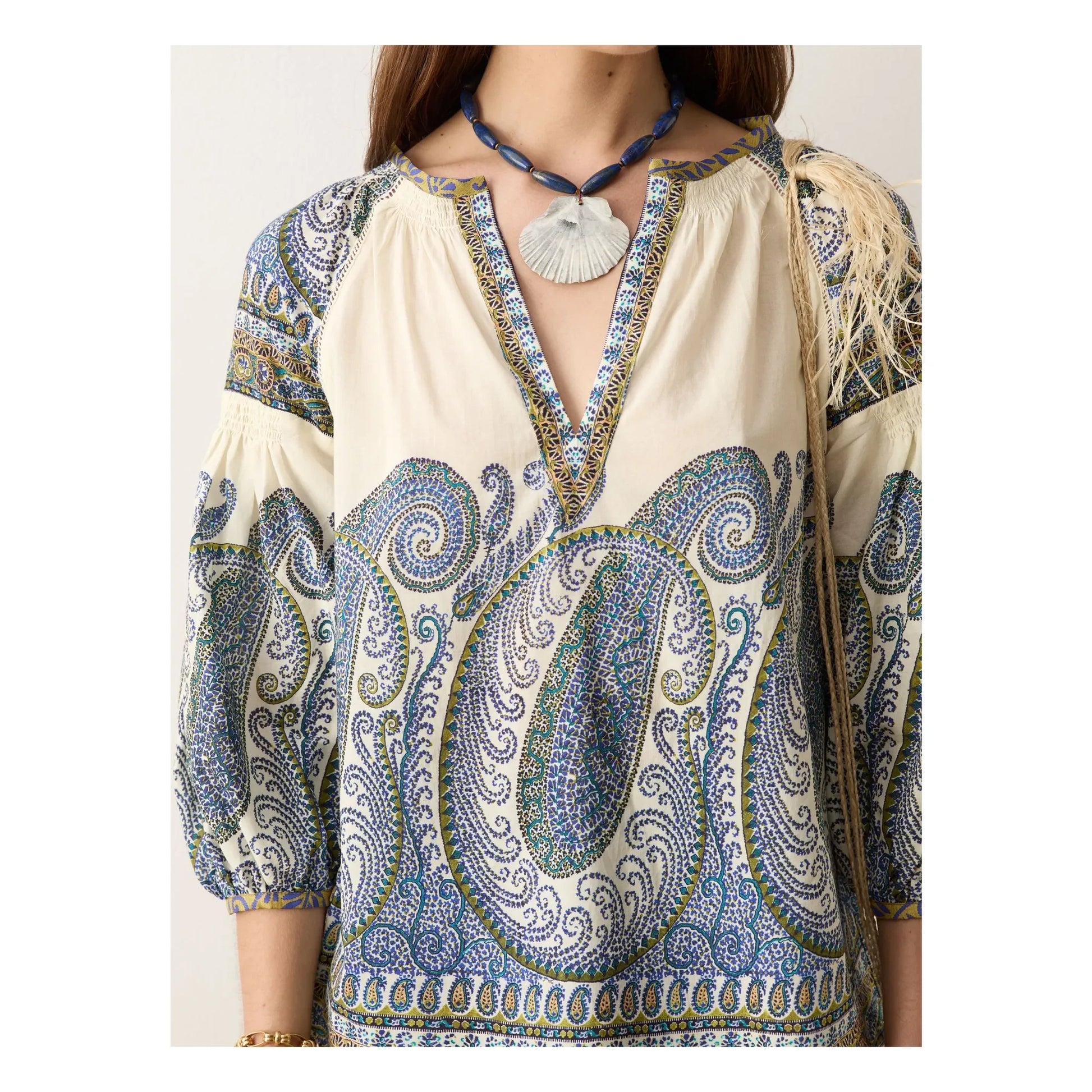 Boteh - Arcadia Cotton Smocked Blouse | Lapis-lazuli