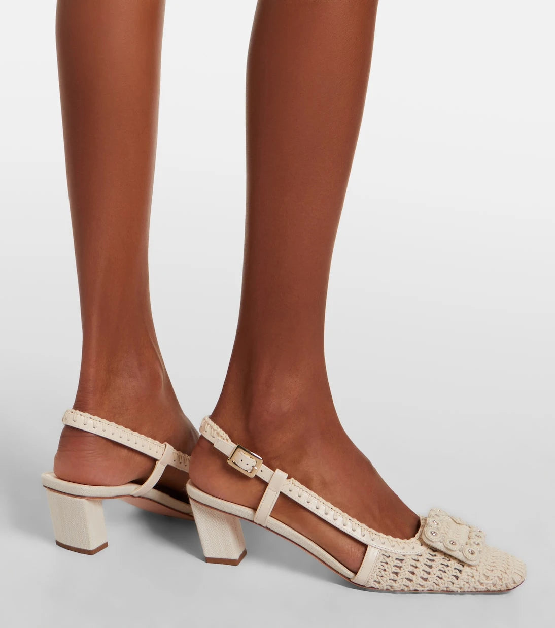 Roger Vivier - Belle Vivier crochet and leather slingback pumps