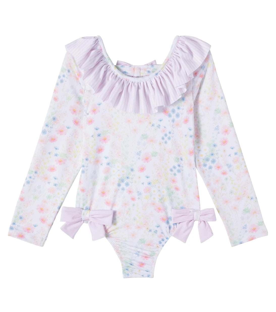 Patachou - Bow-detail floral ruffled swimsuit