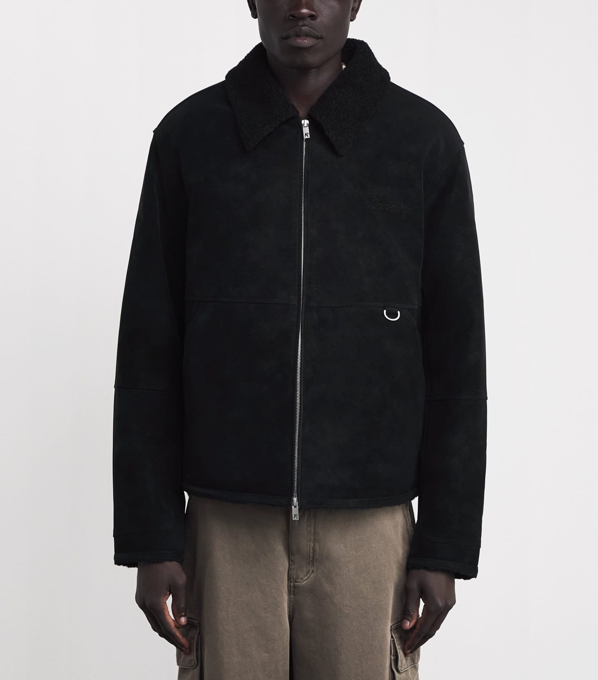 Represent Black Faux Shearling Bomber Jacket