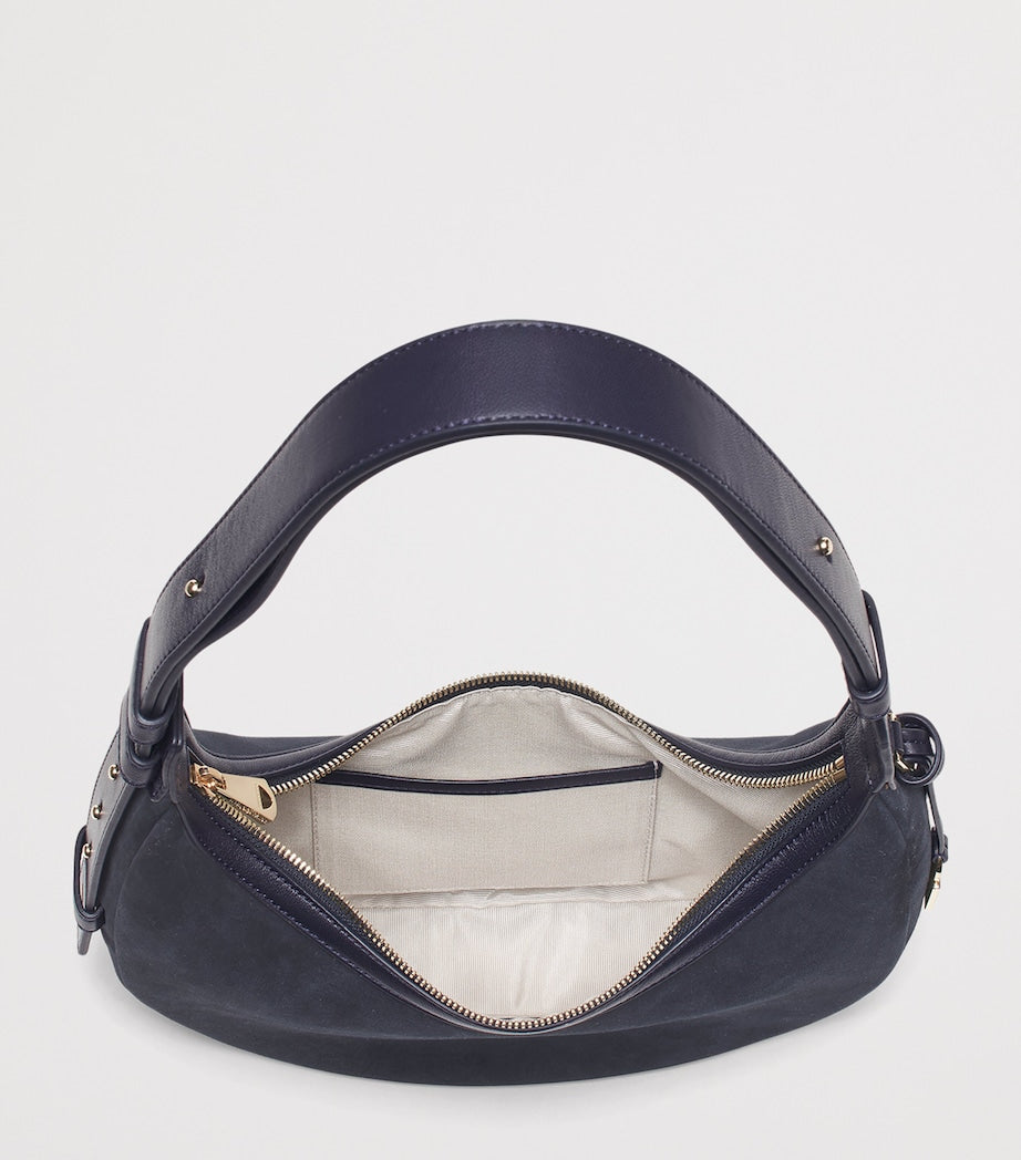 Small Suede Hudson Crescent Shoulder Bag