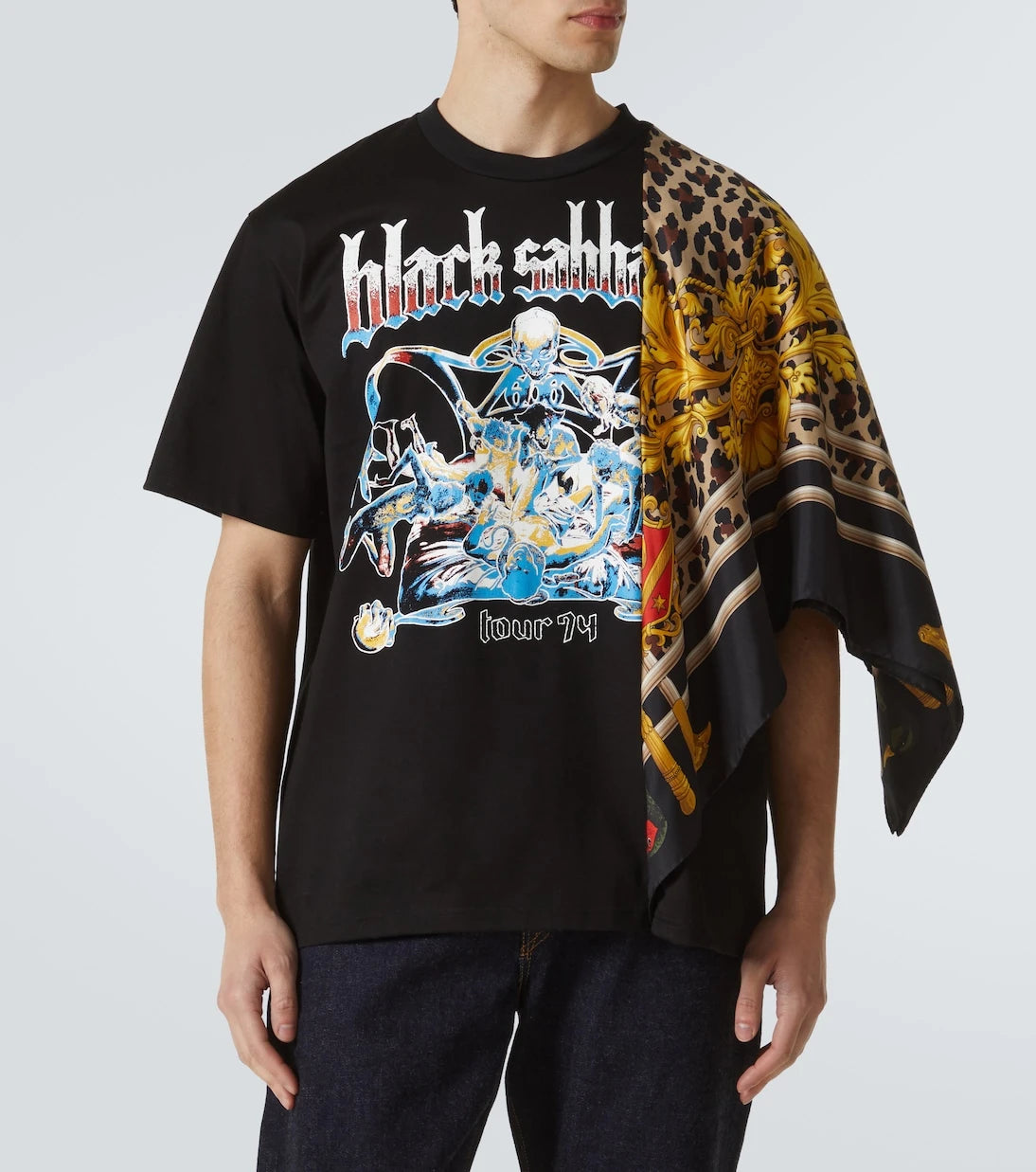 Junya Watanabe - Black Sabbath caped cotton jersey T-shirt