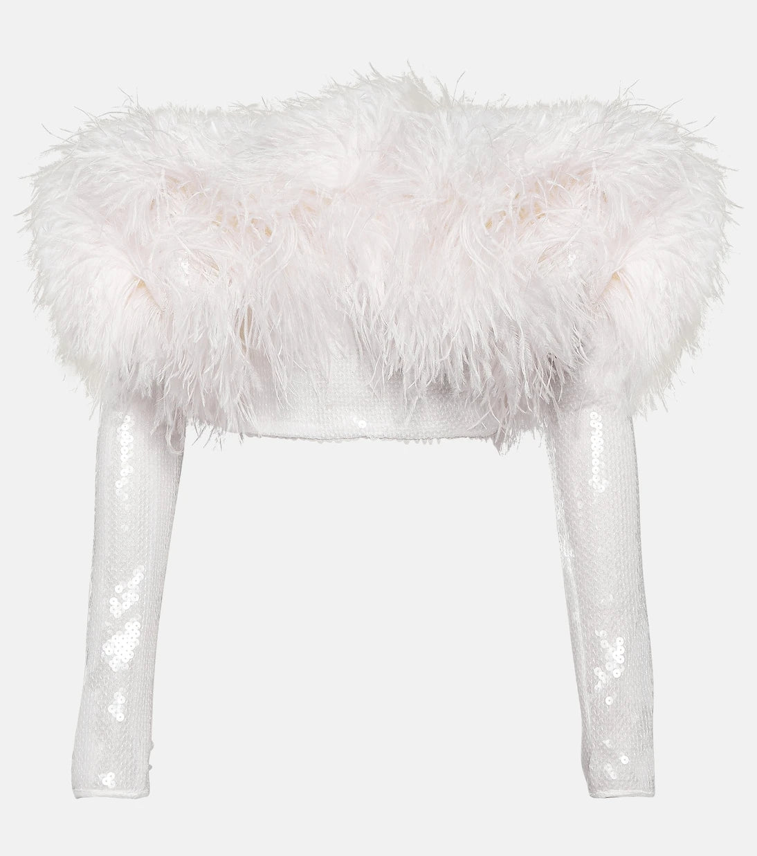 David Koma - Sequined feather-trimmed crop top
