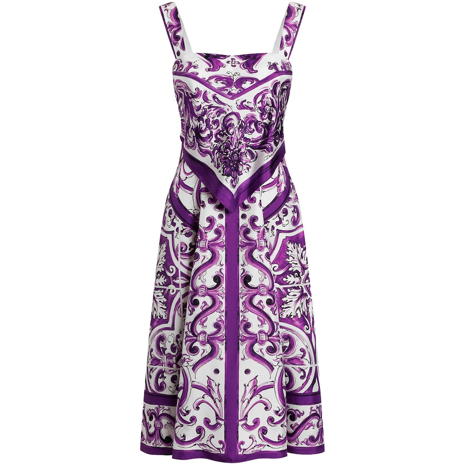 Dolce & Gabbana Multi Silk Majolica Print Midi Dress