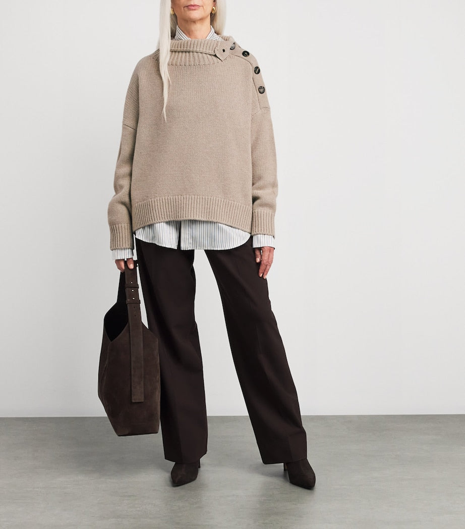 Beige Wool-Cashmere Buttoned Sweater