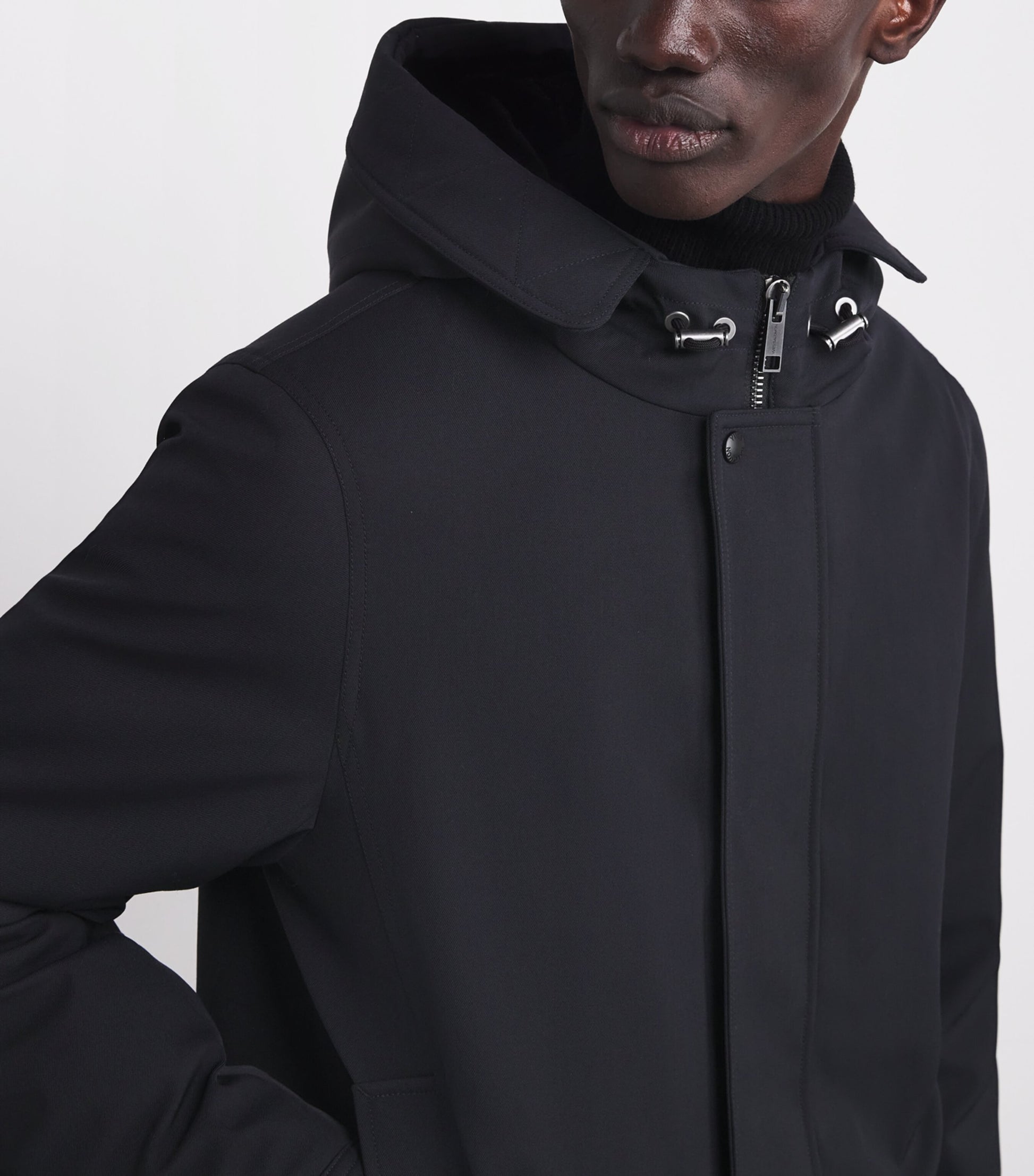 Yves Salomon Navy Down Waterproof Shearling-Lined Short Parka