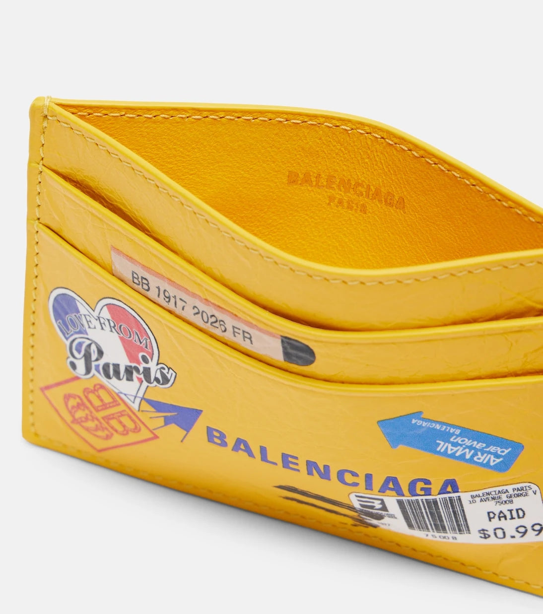 Balenciaga - محفظة بطاقات جلدية مطبوع عليها الشعار